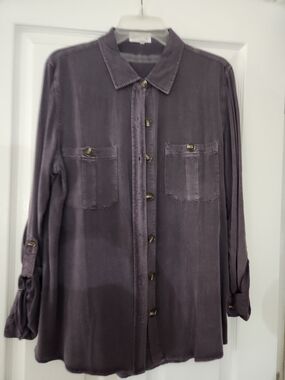 Maurices Purple Button-Down Blouse with Chest Pockets